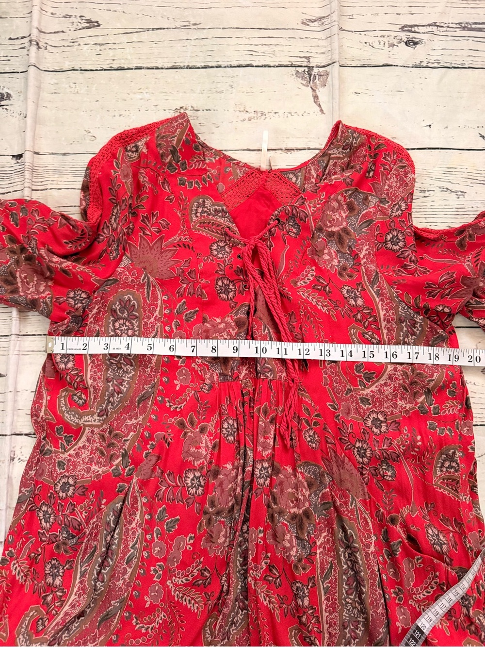 Free People Red Paisley Tie-Front V-Neck Tunic - Picture 6 of 8